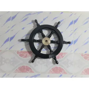 Wooden Black Pirate Ship Wheel Nautical Pirate Home Office Wall Decor by SAHARANPUR HANDICRAFTS (Large)