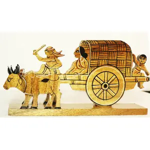 SAHARANPUR HANDICRAFTS Bullock cart Home Decor Wooden handicrafts Product Table Wall Showpiece Toy Gift Item 24 cm Clear 1Pieces