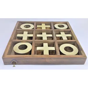 SAHARANPUR HANDICRAFTS Wooden Tic Tac Toe | Wooden Family Board Game - Unique Table/Desk/Floor/Indoor Game Gifts for Kids 10" X 10" X 1.25"