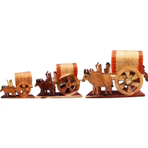 SAHARANPUR HANDICRAFTS Bullock cart Wooden Showpiece Handicrafts Items Home Decor Table Wall Decorative14 cm 20CM 30 cm 1 Set in The Box