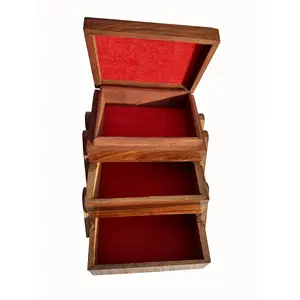 SAHARANPUR HANDICRAFTS Wooden Jewellery Box 3 steps Jewellery Boxes Jewellery Organizer Storage Box for Women Earring Boxes for Storage Size: 5 x 4 x 5 Inch Brown 1 Piece