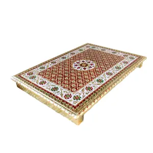 MEENAKARI ENAMEL PRODUCTS Multicolor MEENAKARI Wooden Pooja PATLA PAAT Flower Design 12' X 18" INCHES Wooden All Purpose Chowki (Gold)