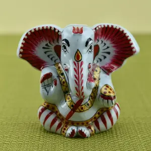 MEENAKARI ENAMEL PRODUCTS Metal Appu Ganesha Idol I Painted I Enameled I Bright Colors I Gifting I Home Decor I Pooja I Temple I Car - 3 Inches (White-Red)