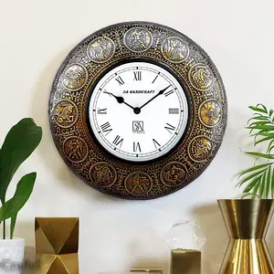 SAHARANPUR HANDICRAFTS Brass Wood Wall Clock (Clock: 12 x 12 inch dial: 6 inch Gold)