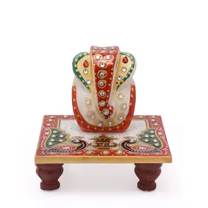 MEENAKARI ENAMEL PRODUCTS Marble Ganesha on Chowki I Sitting I Multicolor I Rajasthani I Jaipur I Handmade I Handcrafted I Home Decor I Gifting I Diwali I Pooja I Puja