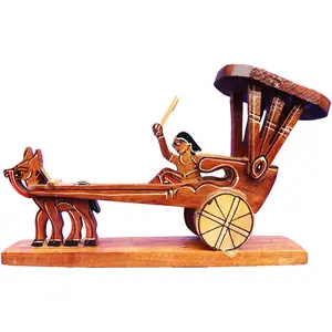 SAHARANPUR HANDICRAFTS Wooden handicrafts Horse CART Showpiece -Table Decoration and Wall Mounted Home Decor 20 cm Length Clear1 Piec