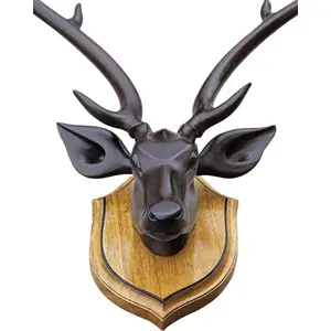 SAHARANPUR HANDICRAFTS Deer Head Wooden Home Decor Wall Mounted Handicrafts showpieces for wall Hanging Decoration Product 18 inch Black 1 in the Box