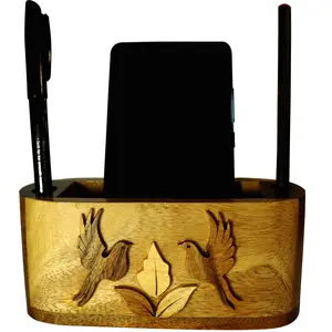 SAHARANPUR HANDICRAFTS Mobile and Pen Stand wooden handicrafts Table Decoration and Wall Mounted Home Office Decor Gifts and toy for Kids product 16 cm high 1 in Box