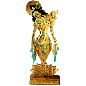 SAHARANPUR HANDICRAFTS Krisna Wooden handicrafts Showpiece Item Table Decoration and Wall Mounted Home Decor Toy for Kids Product 22 cm high1 in Box