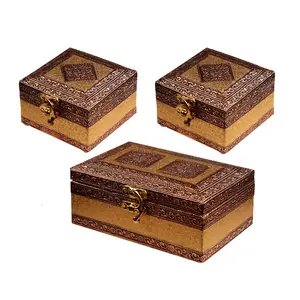 MEENAKARI ENAMEL PRODUCTS Combo Of 2 Pieces (4x4 Inches) & 1 Piece (6x4 Inches) Handicraft Jewellery Box Wedding Gift Box Meenakari Wooden Box Vanity Box. Jewellery Bangle Earrings Necklace Vanity Box