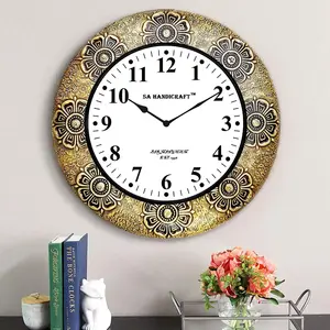 SAHARANPUR HANDICRAFTS Brass Flower Wall Clock (Gold) (12 x 12 INCH)