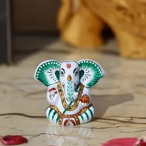 MEENAKARI ENAMEL PRODUCTS Metal Appu Ganesha Idol I Painted I Enameled I Bright Colors I Gifting I Home Decor I Pooja I Temple I Car - 2 Inches (White-Green)