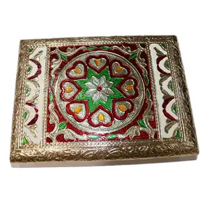 MEENAKARI ENAMEL PRODUCTS Meenakari Puja Chowki Wooden Handcrafted Chowki/Daily Need Puja Article/Pooja Chowki/Bajot for Office Or Home Dcor/Wooden Chaurang/Patla/Puja Bajot Stool/Stool for Pooja Size - 6 * 8 Inch
