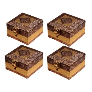MEENAKARI ENAMEL PRODUCTS Combo Of 4 Pieces (4x4 Inches) Handicraft Jewellery Box Wedding Gift Box Meenakari Wooden Box Vanity Box. Jewellery Bangle Earrings Necklace Vanity Box