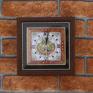 MEENAKARI ENAMEL PRODUCTS Meenakari 22ct Gold Foil Work On Marble Plate Wall Clock 6 Inch (Style 2)