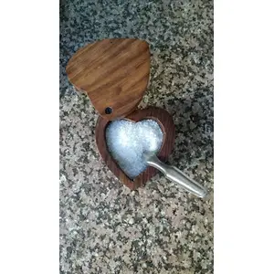SAHARANPUR HANDICRAFTS Wooden Stand Storage Heart Shape Salt Box Spice and Sugar jar & Container Size 4 x 2.5 in