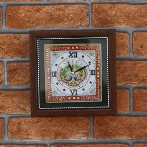 MEENAKARI ENAMEL PRODUCTS Meenakari 22ct Gold Foil Work On Marble Plate Wall Clock 6 Inch (Style 1)