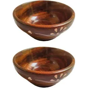 SAHARANPUR HANDICRAFTS Wood Serving Bowl Set of 2 Handmade Serving Bowl (Brown_9.6 x 9.6 x 5.7 cm)