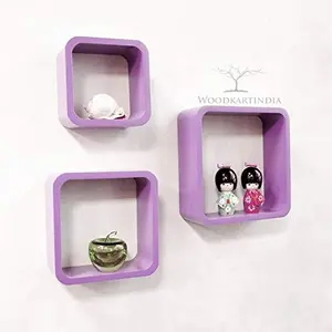 SAHARANPUR HANDICRAFTS Wooden Square Floating Cube Wall Shelf Storage Wall Shelves Shelf Cube (Standard Purple)