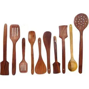 SAHARANPUR HANDICRAFTS Kitchen Utensils Set Wooden Cooking Utensil Set Non-Stick Pan Kitchen Tool Wooden Cooking Spoons and Spatulas Wooden Spoons for Cooking Spoon Set of 10