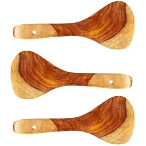SAHARANPUR HANDICRAFTS Handmade Set of 3100% Good Rice Spoons Beige & Brown Color for Kitchen with Special Price
