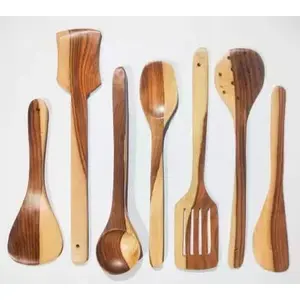 SAHARANPUR HANDICRAFTS :- Kitchen Speacial by"Hand Crafted Wooden Non sticy Spoons Diwali Gift Item sheesham Wood 7 pc Set. Brown