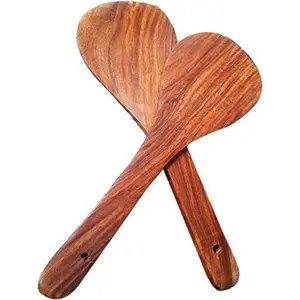 SAHARANPUR HANDICRAFTS Handmade 100% Good Set of 2 Wooden Cooking Rice Spoons (Handmade Ideal for Non Stick) Brown Color for Kitchen with Special Price