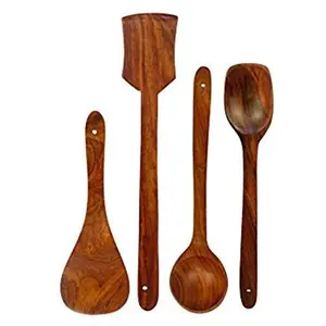 SAHARANPUR HANDICRAFTS Handmade Wooden Serving & Cooking Spoon Kitchen Tools Utensil Brown. Set of 4