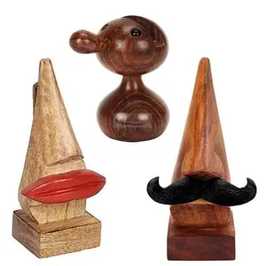 SAHARANPUR HANDICRAFTS Wood Spectacle Stands (Brown 2.3 x 2.3 x 6 Inches) - 3 Pieces