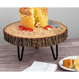SAHARANPUR HANDICRAFTS Natural Wood Log Cake Stand | Party Cake Stand | Wooden Cake Holder (Style-1)