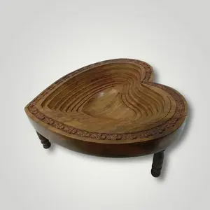 SAHARANPUR HANDICRAFTS :- Serving Tray Wooden Tray Heart Shape Tray Fruit Srerving Tray Table Decor Kitchen Used Tray