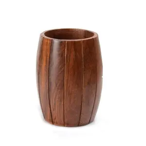 SAHARANPUR HANDICRAFTS Handmade Wooden (sheesham) Barrel Shaped Cutlery Holder/Spoon Holder/Multipurpose Stand (Set of 2)