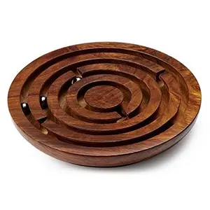 SAHARANPUR HANDICRAFTS Hand Made Round Labyrinth Maze Wooden Toys Brain Teaser Puzzle Game Adult