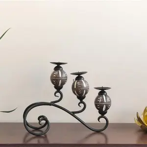 SAHARANPUR HANDICRAFTS Woodden Touch & Wrought Iron Decorative Table-top Tealight Candle Holder for Home Dcor | Candle Stand/Candle Holders for Living Room | Diya Stand Decoration Items for Home & Office | Brown and Black