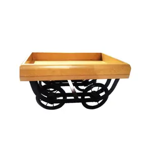 SAHARANPUR HANDICRAFTS Primium Quality Wood Cart Snack Serving Platter for Dining Table Redi Shape Serving Tray. Colour:- Base-Black Powder Coating & Top Brown.