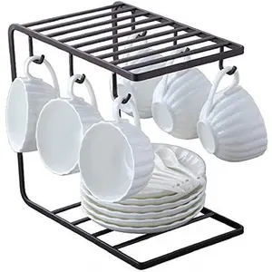 SAHARANPUR HANDICRAFTS Metal Tea/Coffee Cup/Mug/Plate Holder Stand Hanger Organizer for Kitchen/Cabinet & Dining Table- 6 HooksBlack
