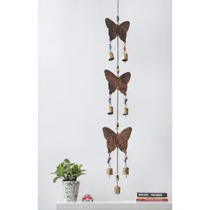 SAHARANPUR HANDICRAFTS Butterfly Wrought Iron Hanging Bell Wind Chimes with Colorfull Beads for Home Dcor Rustic Handmade Balcony Hanging Bells Center-Piece Decornation Bells for Indoor Outdoor & Wedding Dcor Rustic