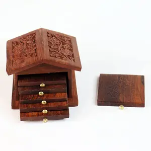 SAHARANPUR HANDICRAFTS :- Wooden Coaster Antique Designing Kitchen Used Coaster Set