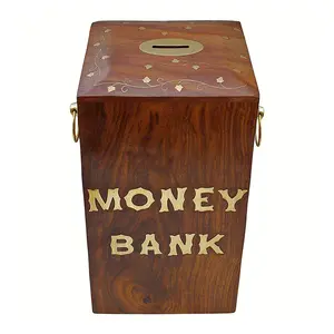 SAHARANPUR HANDICRAFTS Money Bank - Big Size Master Size Large Piggy Bank Wooden 10 x 6 inch for Kids and Adults (Brown) (10 x 6 INCH)