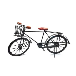 SAHARANPUR HANDICRAFTS Handicraft Wood & Wrought Iron Mini Cycle Rickshaw Toy Showpiece for Living Room | Handmade Vintage Cycle/Rickshaw Toy Gifts for Display Showcae | Miniature Cycle with Basket/Rickshaw for Home Dcor | Brown & Black | 43X24 CM