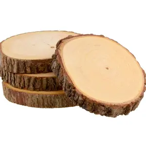 SAHARANPUR HANDICRAFTS Round DIY Craft Wooden Log Natural Bark Coaster/Slices 3 Inches Size - Set of 6