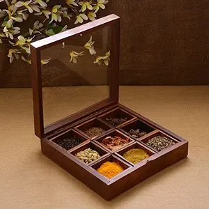 SAHARANPUR HANDICRAFTS SAHARANPUR HANDICRAFTS Spice Box - Sheesham Wood Spice Box Container - Spice Box with Transparent Top