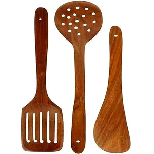 SAHARANPUR HANDICRAFTS Handmade Wooden Serving & Cooking Spoon Kitchen Tools Utensil with 5 ice Cream (Masala) Spoons Free