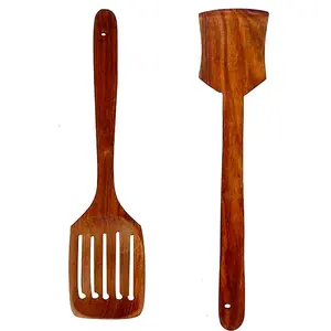 SAHARANPUR HANDICRAFTS Handmade Wooden Serving & Cooking Spoon Kitchen Tools Utensil Set of 2