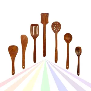 SAHARANPUR HANDICRAFTS Sheesham Wooden Serving & Cooking Spoons for Kitchen & Dining Table Set of 7 (Brown)