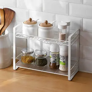 SAHARANPUR HANDICRAFTS Wrought Iron Countertop/Cabinet 2 Tier Kitchen Organiser/stand/Shelf/Holder/Utensils Rack for Spices Jars (White)