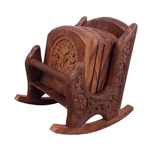 SAHARANPUR HANDICRAFTS Wooden Antique Beautifull Miniature Rocking Chair Design Tea Coffee Coaster Set Cocktail//Drink//Home//Table//Room Decor SHOWPIECE//Decorative Item//Living Room/SHOWPIECE//Office/