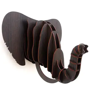 SAHARANPUR HANDICRAFTS Wood Grain Texture Elephant Head Sculpture Creative Wall Hanging (Black 9 inch Standard)