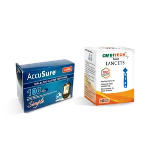 AccuSure Simple Blood Monitoring System  100 Test Strips with Ambi Tech 100 Round Lancets