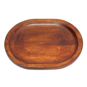 SAHARANPUR HANDICRAFTS Trendy Luxury Craft Premium Acacia Wood Serving Tray | Handmade Serving Platter for Food and Drinks - Size (39.5 x 23 x 2.Crafted by Artisans (1) (Brown 1 Pc)